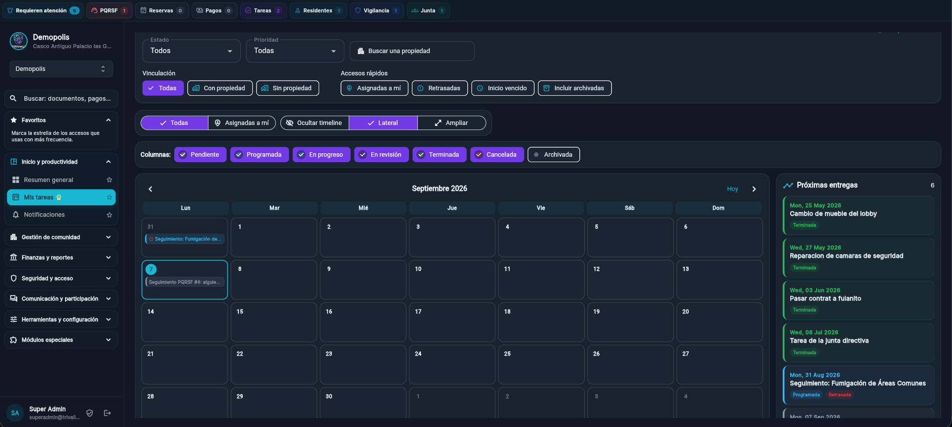 Gestión de tareas en el panel web